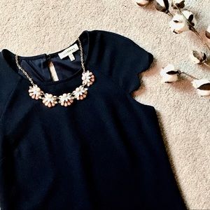 Scalloped Cap Sleeve Sheath Dress